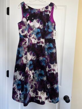 Adrianna Papell Purple, Blue & White Floral Midi Dress
